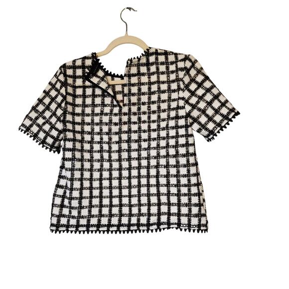 Endless Rose Black White Checkered Crochet Accent Top Sz S NWOT Retro Mod Stylec - Picture 3 of 6